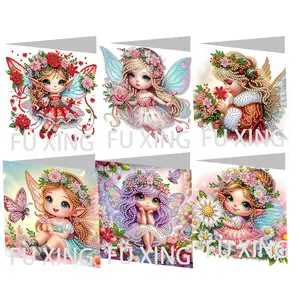 6 Piece 5D Diamond Painting Greeting Card Set, Handmade Festive Holiday Cards with Envelopes, DIY Art Craft, Holographic Design, Perfect for Birthdays