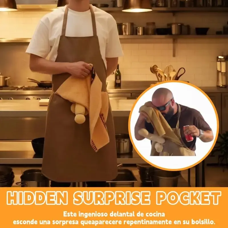 Funny Pocketed Chef's Prank Apron with Hidden Pocket - Kitchen Novelty Accessory for Men, Humor and Surprise Gag Gift for Indoor Recreation Leisure, Kitchen Aprons, Pocketed Aprons