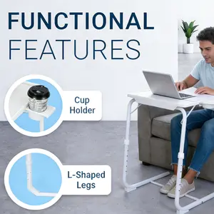 [New Modern Design, Sturdy] Adjustable Height Folding Table | Thickened, Space-Saving, Portable | White/Black Lap Desk for Bed, Sofa, Travel, Dorm, Office NEW