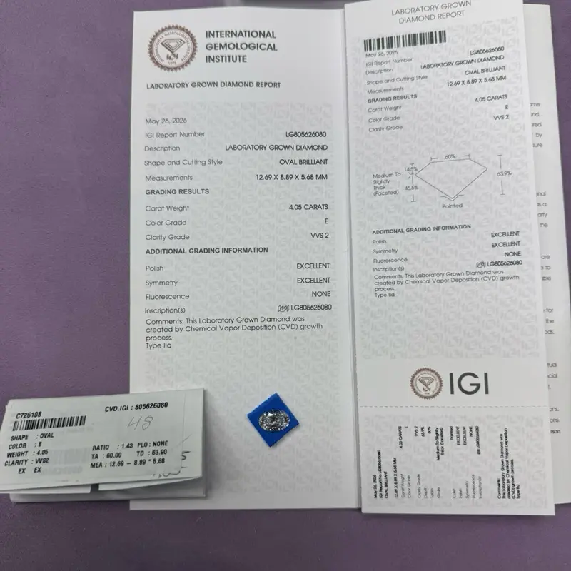 IGI LAB Certified Oval Diamond, 4.05 Carat, E Color, VVS2  Clarity