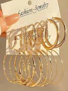16Pcs Minimalist Metal Twist Hoop Earrings For Women - Daily/Party/Beach Jewelry Fashion Statement Accessories Fashionable Hoop Earrings