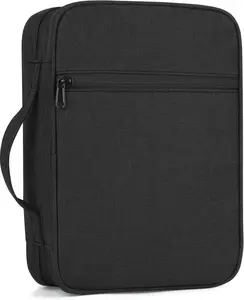 Bible Cover with Durable Handle & Zippered Pocket, Protective Office Stationery Book Case for Book Lovers, Church Bag Bible Study Accessory (Black)