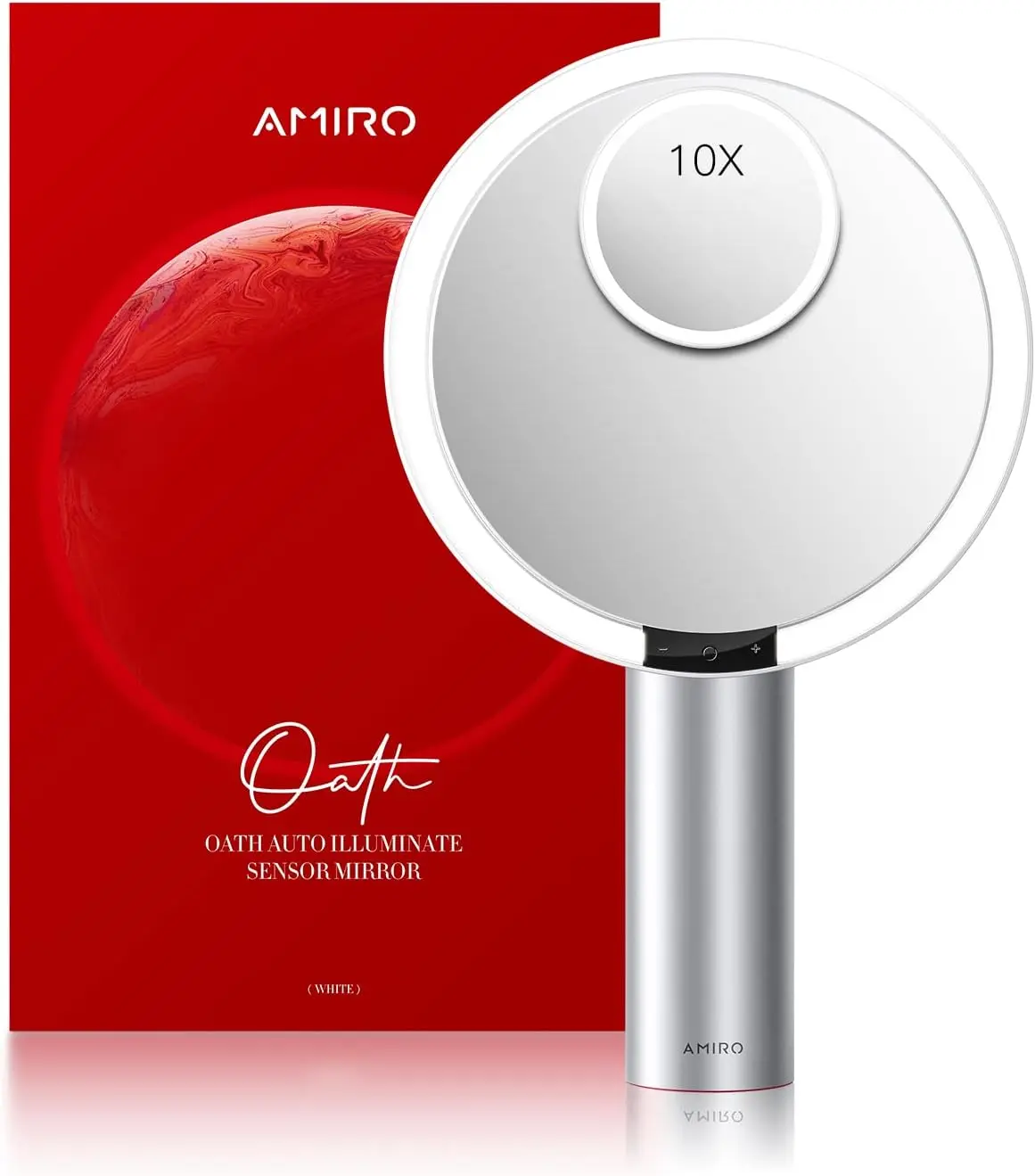 AMIRO 9"LED Makeup Mirror with 10X Magnification,3Colors&6 Brightness,White | Smart Sensor, Touch-Control, Rechargeable, Cordless, Memory Function, Free Rotation
