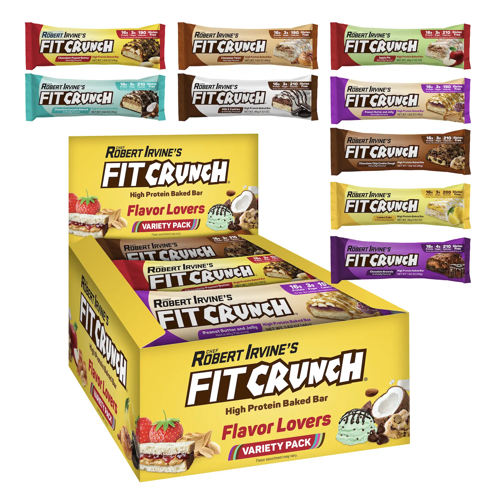 FITCRUNCH Snack Size Protein Bars, Designed by Robert Irvine, 6-Layer Baked Bar, Gluten Free & Soft Cake Core (9 Count, Flavor Lovers)