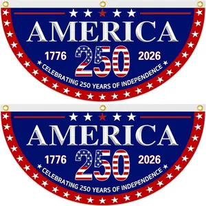 2pcs 250th Anniversary America Fan Flag 1.5x3 Ft Celebrating 250 Years Patriotic of Independence Stars Flag Blessings Bunting for Outside Yard Porch Indoor Outdoor Fence Decor