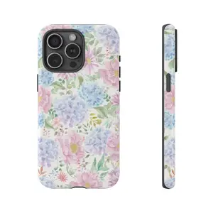 Watercolor spring floral design, featuring blooming hydrangeas, this 2-in-1 protective phone case is durable, shock-absorbing, Shockproof, and stylish, compatible with iPhone 17, 16, 15, 14, 13, 12, 11 Pro Max, and Samsung Galaxy S25, S24, S23 Ultra