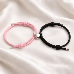 Magnetic Couple Bracelet 2-Pack Meaningful Matching Gift for Couples Adjustable Nylon Cord with Magnetic Charm Perfect for Long Distance Relationships