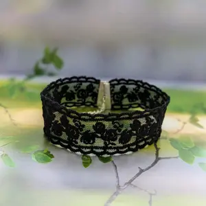Black Extra Wide Rose  Lace Choker Necklace