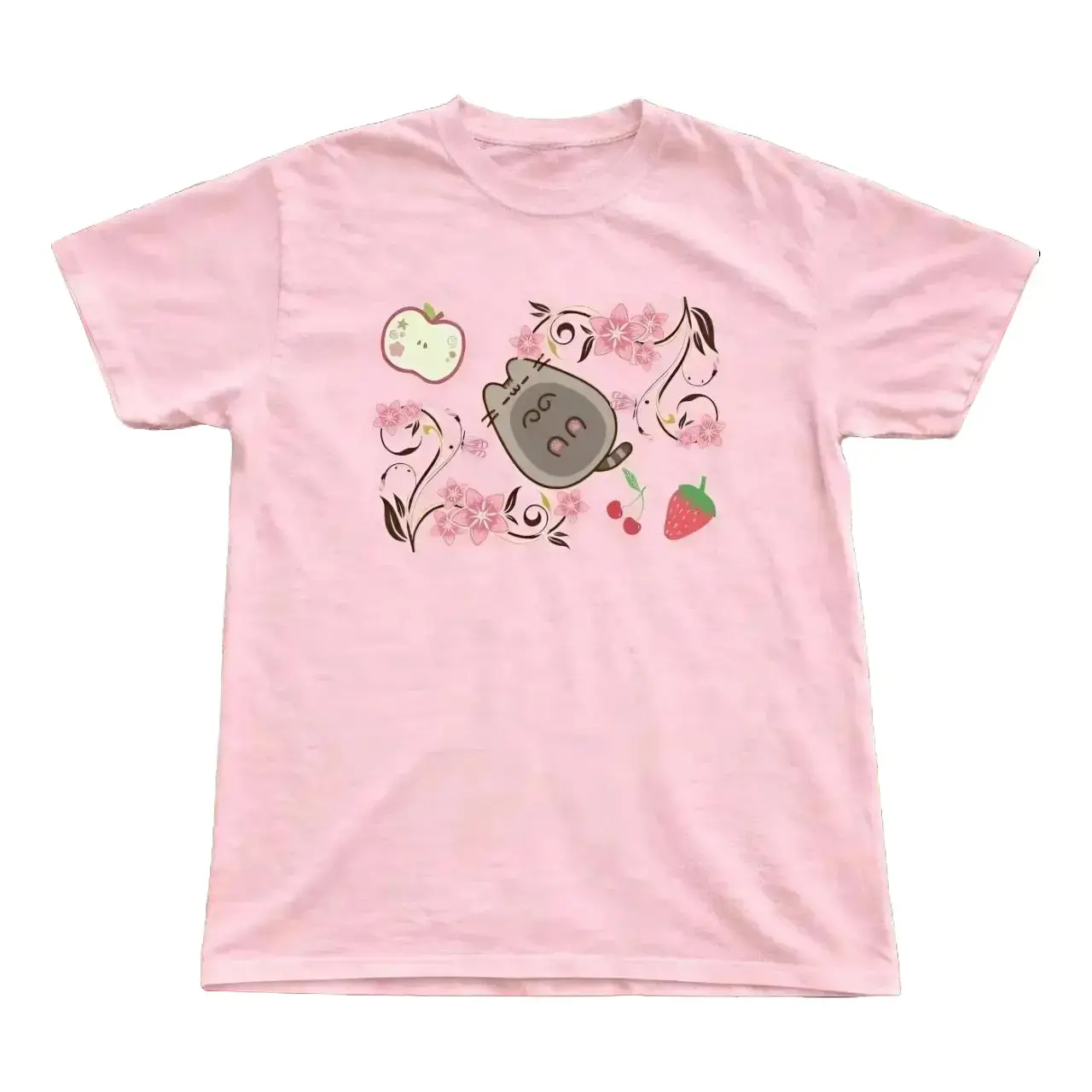 Pink Pusheen Cartoon Baby Tee – Y2K Vintage Cartoon Aesthetic Top