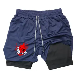 Cyberpunk 2077 Samurai Oni Mask Men's 2-in-1 Double Layer Drawstring Gym Shorts, Stretchy Quick Dry Athletic Training Shorts with Liner basketball short