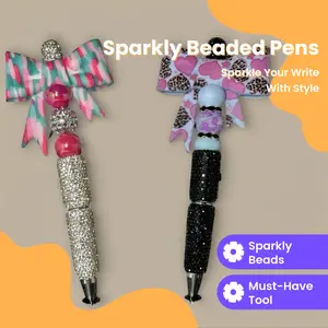 Sparkly Beads Bling Bow Beaded Pens - Aesthetic Pens, Decorative Office Writing Tools for Office Stationery Needs