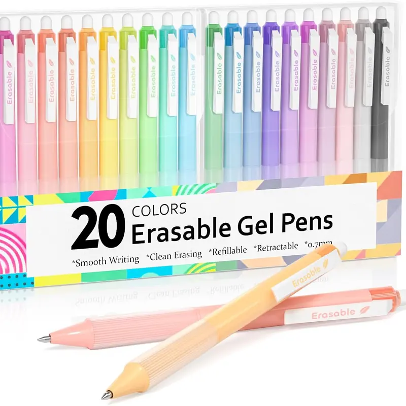 Shuttle Art Erasable Gel Pens, 20 Colors Retractable Fine Point Erasable Pens Clicker, Fine Point(0.7mm), Assorted Color Inks, Make Mistakes Disappear for Drawing Writing Planner and Crossword Puzzles