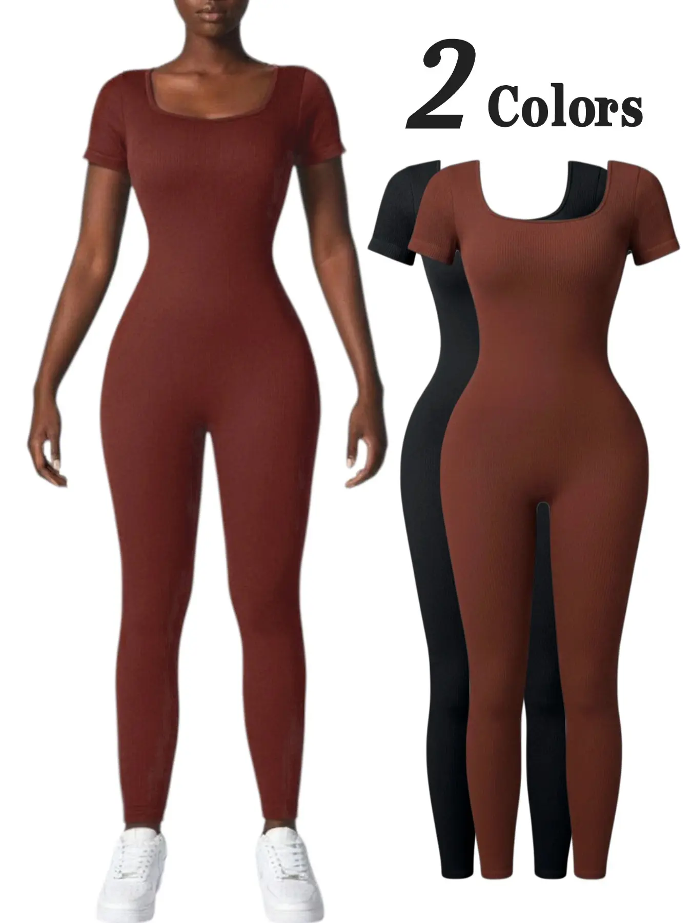 Women's Fashion Yoga Jumpsuit, Sporty High Waist Short Sleeve, Plain Design, Indoor Outdoor Wear, Stretch Jumpsuit, All Seasons, Sportswear Jumpsuits