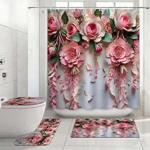 Floral Print Shower Curtain Set, Modern Bathroom Decor, Includes 12 Hooks, No-Drill Installation, Ideal Gift for Friends & Family