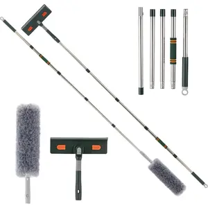 Window  Cleaner Tool with Extension Pole (81.5inch), 2-in-1  for Window Cleaning Kit with , Add Extra Pole Attachment Bendable Microfiber  Duster
