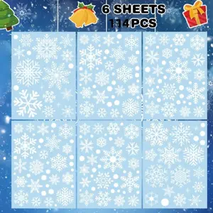 Snowflake Pattern Window Sticker, 6 Sheets/set Winter Snowflake Static Cling Window Decal, Window Decorative Sticker for Home Party Festival