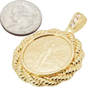 14k Yellow Gold Plated AAA Cubic Zirconia Mexican Peso Pendant