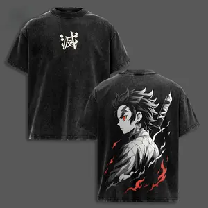 Retro Limited Tanjiro T-Shirt - Demon Slayer Infinity Castle Arc Anime Graphic Tee Oversized Acid Washed Lightweight Cotton Men Shirts Anime Streetwear Casual Menswear Gift for Anime Fans Demon Slayer Merch