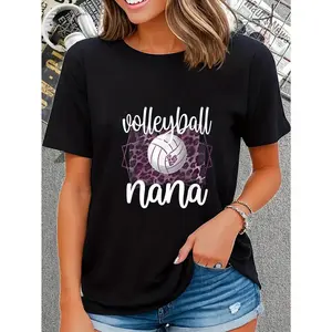 Volleyball Graphic Tee - Women'S Casual Short Sleeve Top Featuring Heart And Print, Black, Ideal for Summer Or Everyday Wear, Comfortable Fit with Sturdy Fabric