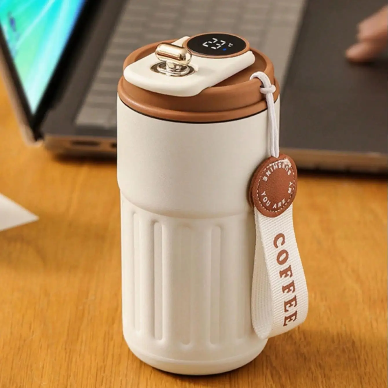 Temperature Display Insulated Mug, Portable Coffee Vacuum Insulated Bottle with Strap, Sports Water Bottle, Gym Accessories, Drinkware Cup, Valentine'