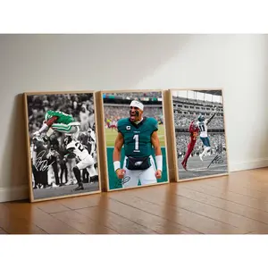3-Pack Unframed NFL Star Poster Jalen Hurts Saquon Barkley AJ Brown Trendy Sports Wall Art for Bedroom Living Room Football Fan Home Decor