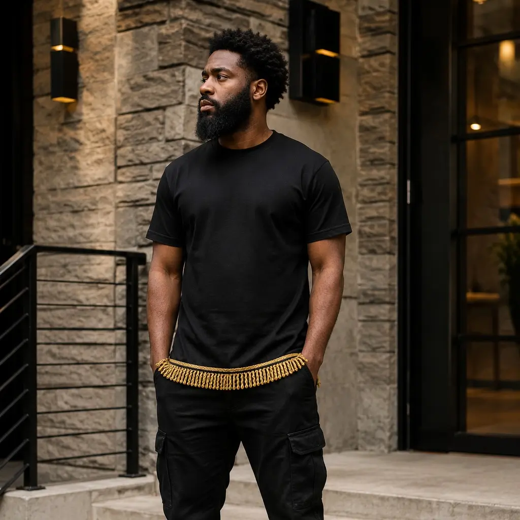 5-Shirt All Black Fringed Bundle | Ready-to-Wear Men’s Faith-Based Apparel with Ribbon of Blue