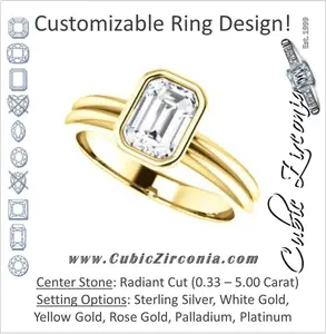 Cubic Zirconia Engagement Ring- The Stacie (Customizable Bezel-set Radiant Cut Solitaire with Grooved Band)