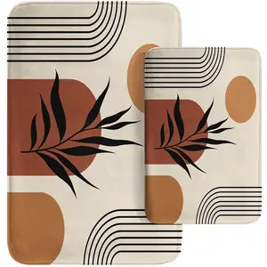 Boho Mid Century Rug Mat Set of 2, Brown Minimalistic Arch Beige Washable Cover Rug Carpets Bath Mat Decorations 16x24 and 20x32 Inches