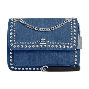 COACH Klare 25 Rivet-Flap Crossbody Bag for Women – Denim and Pebbled Leather – Medium – Denim Blue