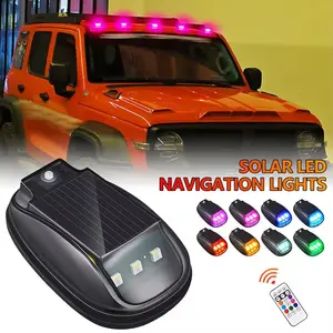 FCCEMC Car Roof RGB Solar Powered Flashing Lights Strobe Lamp Remote Control Anti-Collision Pilot Light for Truck SUV Pickup