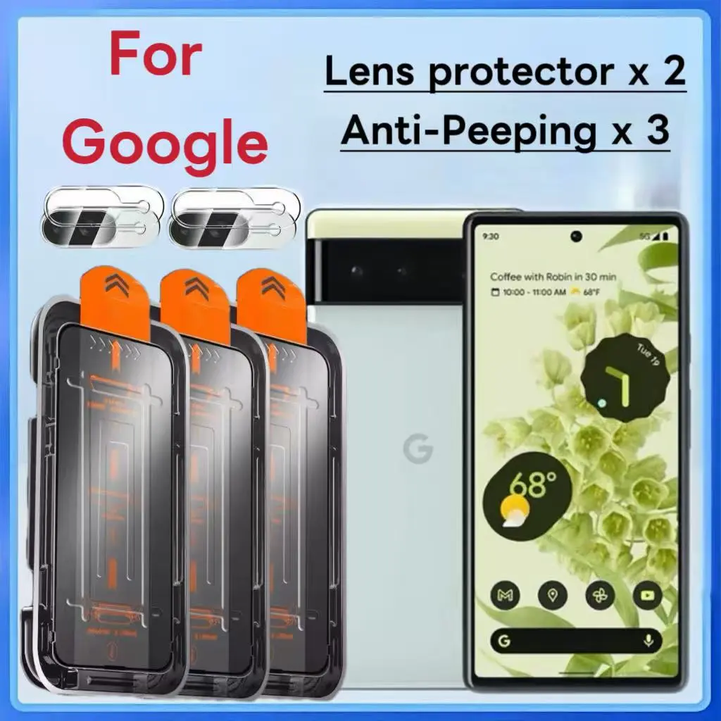3+2 Pack Protective Privacy Screen Protector Accessories for Google Pixel Smartphone 10 9 Pro Xl 8 7 6 9a 8a 7a 6a, Anti-Spy Tempered Glass, Ultra-Clear, Bubble-Free, Protection, Phone Screen Protectors
