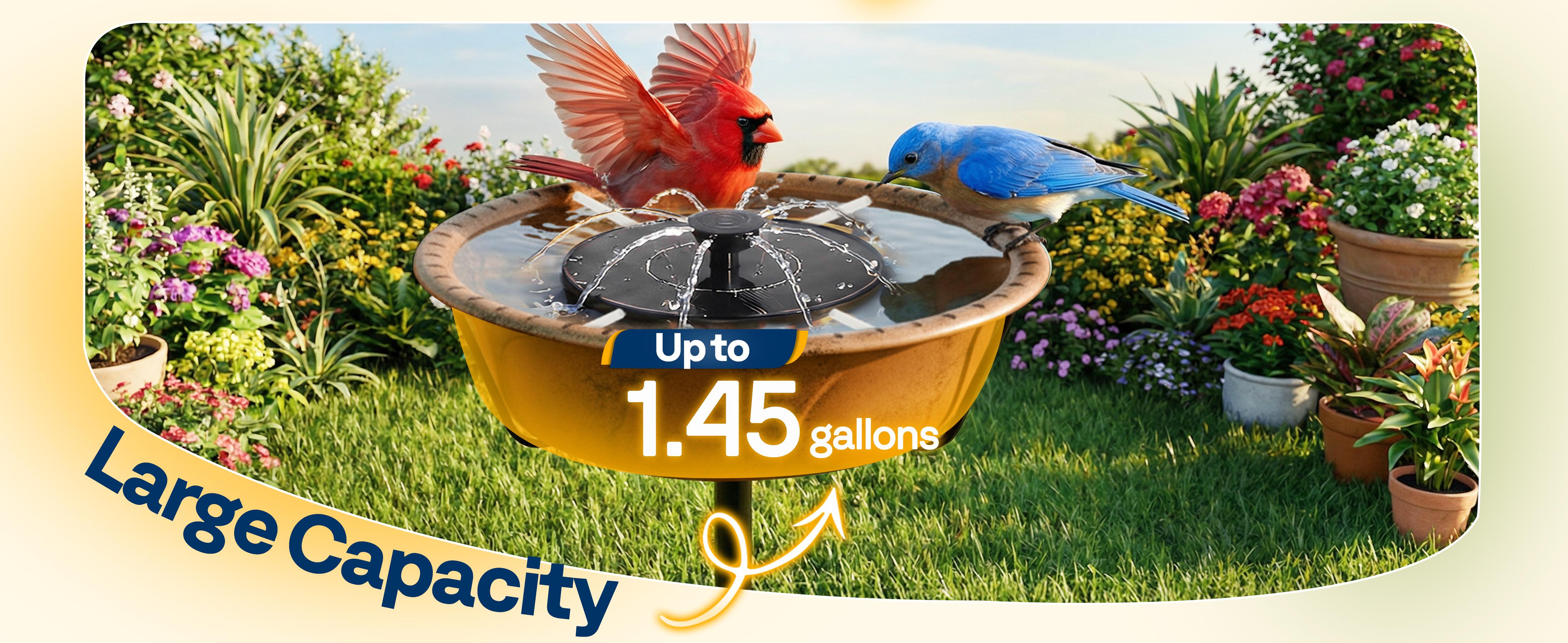 VIVOHOME Round Bird Bath with Solar Fountain for Outside, Weather-Resistant ABS Birdbath Bowl with Solar Powered Pump, Metal Ground Stake for Outdoor, Garden, 1.45 Gallons