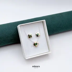 MINARA 950 Silver SET TREBOL With Gold + Chain or Without a Chain