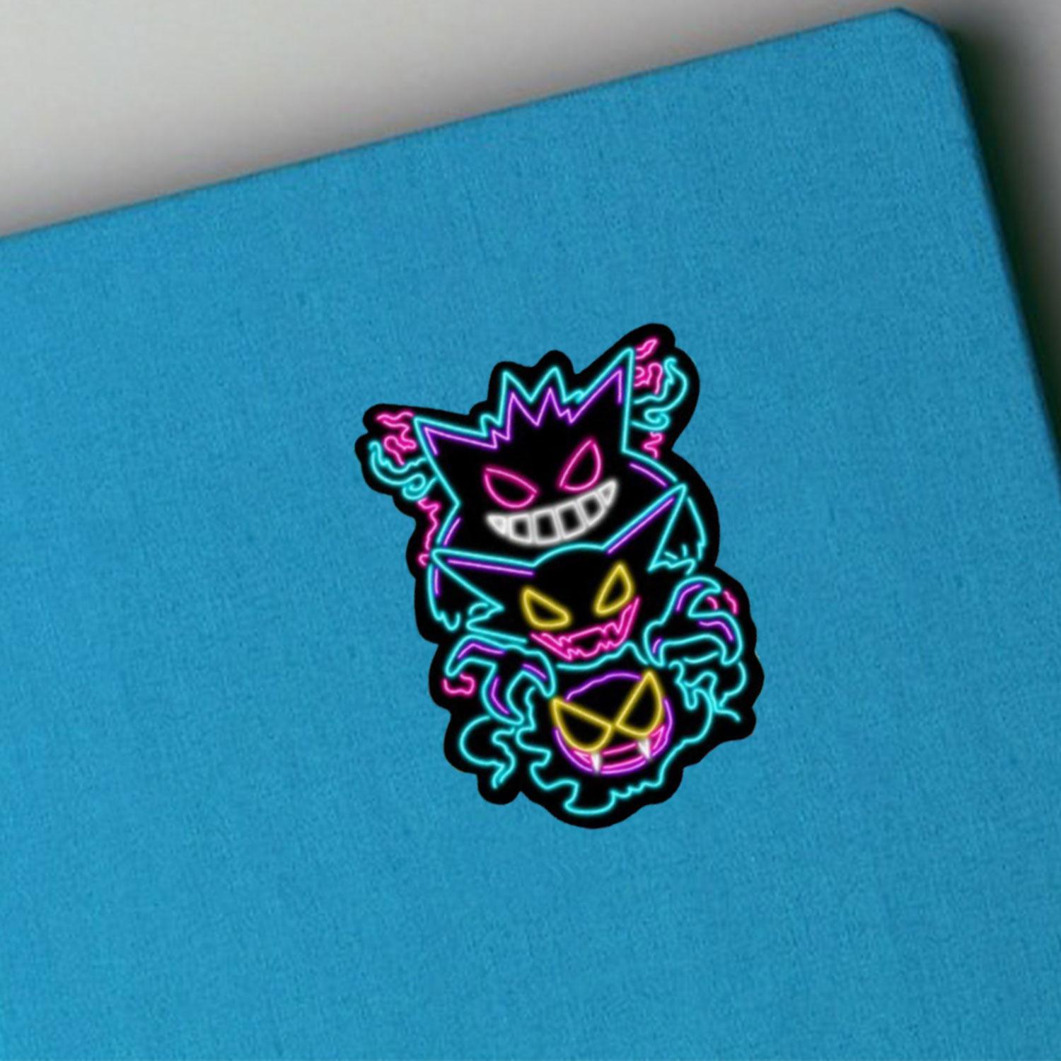 Neon Ghost Trio Sticker, Glow Aesthetic Cartoon Character, Cool RGB Style Decal, Laptop Sticker, Water Bottle, Car Window, Phone Case, Trendy Gift Idea