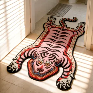 Modern Tiger Print Carpet, Foldable Washable Non-Slip Plush Rug, Tiger Pattern Rug, Large Easy Care Mat for Living Room Bedroom Balcony