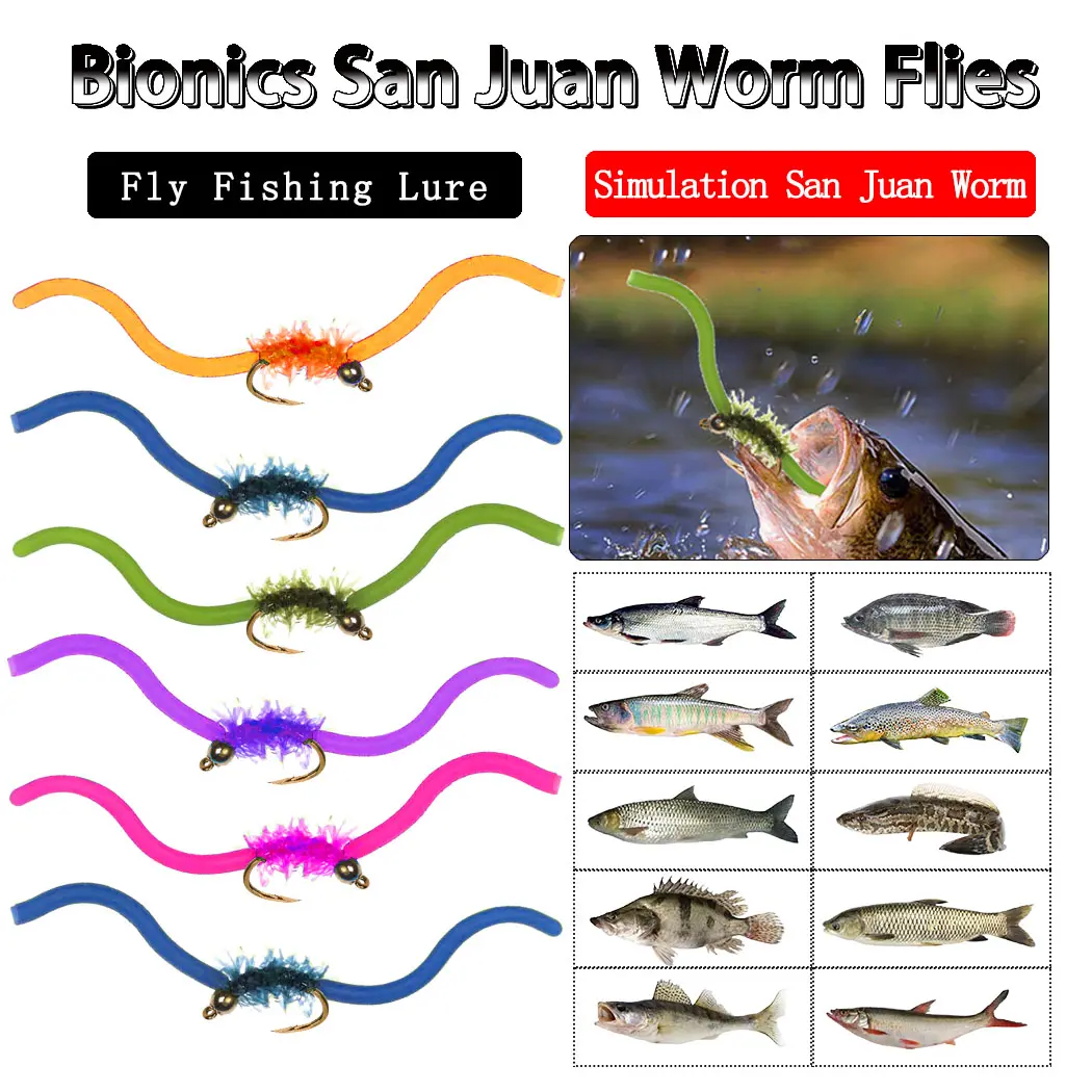 5Pcs/With Flies Box Multicolor Wormy Fly Trout Bait With Brass Beads-Carbon Steel Hook, Fishing for Trout/Perch/Catfish/Carp, Artificial Fishing Lure, Fishing Gear, Fishing Tackle