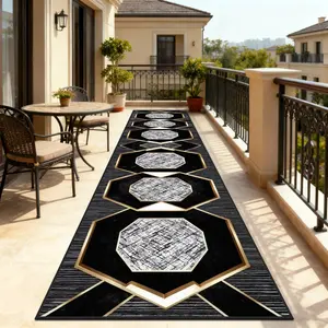 Luxurious Gold Octagon Geometric Rug, Soft Comfortable Floor Mat, Easy Clean, Suitable for Hallway Bedroom Living Room Kitchen Entrance