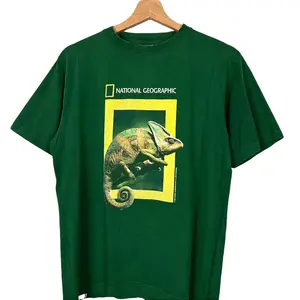 National Geographic Chameleon Tee – Vintage Reptile Graphic Shirt, Green Streetwear T-Shirt