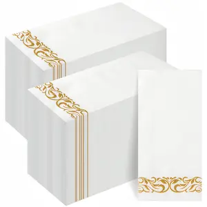 25/50pcs-Linen-textured bathroom napkins, soft and absorbent, disposable guest towels, cloth tissues, decorative napkins, suitable for dinners, parties, Ramadan, Eid al-Fitr, Valentine's Day, weddings or events, gold.