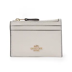 COACH Mini Id Skinny 11 Leather ID Cardholder Keychain Bag for Women, Minimalist White