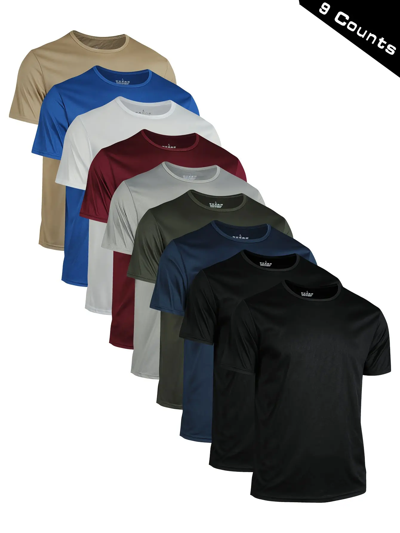 MTTYYD Young Men's 9-Pack Quick-Dry Crew-Neck Short-Sleeve T Shirts, Breathable Mesh Sport Tops for Men's Wear, Ideal for Running, Fitness Training