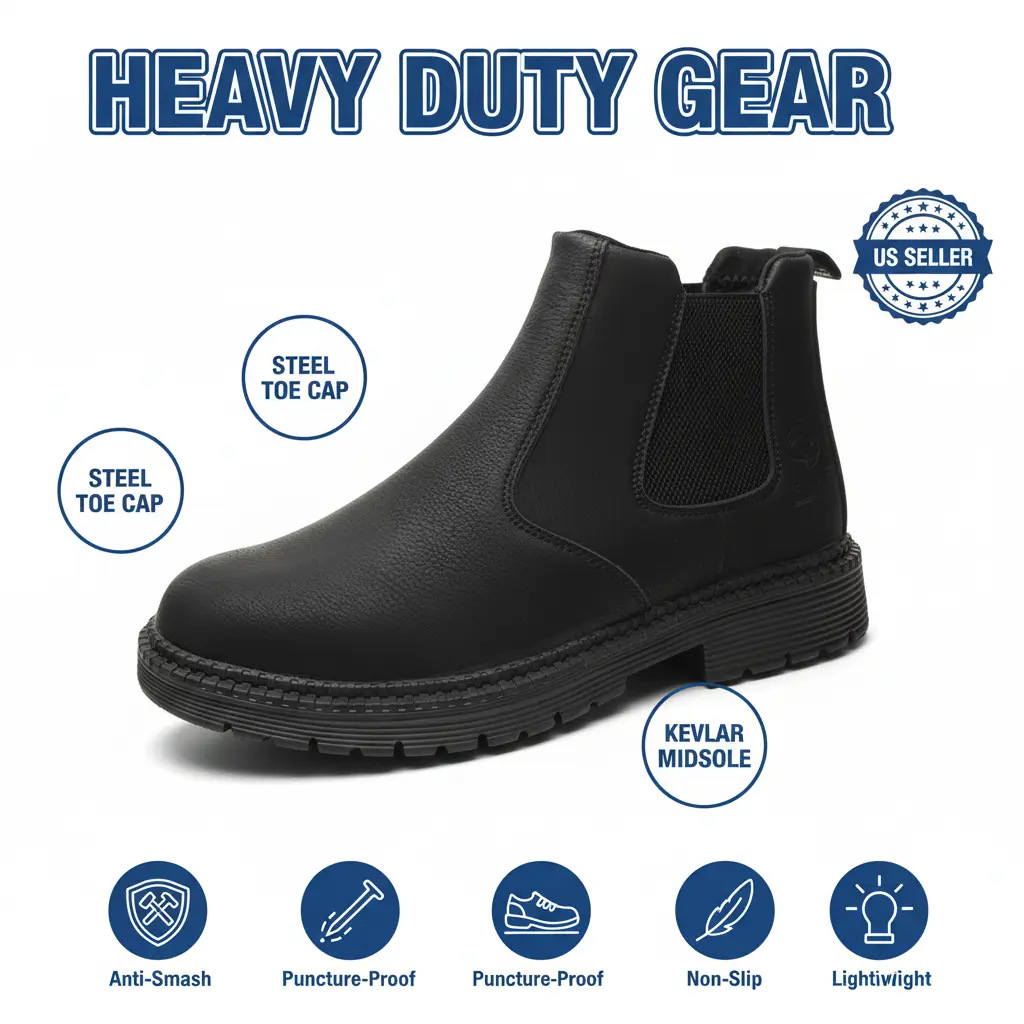 Innovative Splash-proof Smash-proof Puncture-proof Breathable Safety Shoes Unisex Chef Work Shoe Waterproof Anti-slip Durable Outdoor Comfortable crafted for Plumbers Electricians Roofers and Heavy Meat Packing Operations Men Women