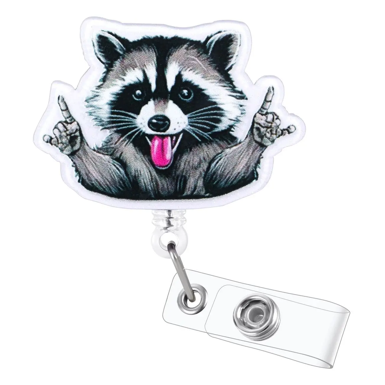 Funny Raccoon Badge Reel, Cute Retractable ID Card Holder, Name Tag Work Badge Clip for RN LPN CNA MA Nurse Doctor Teacher Gifts