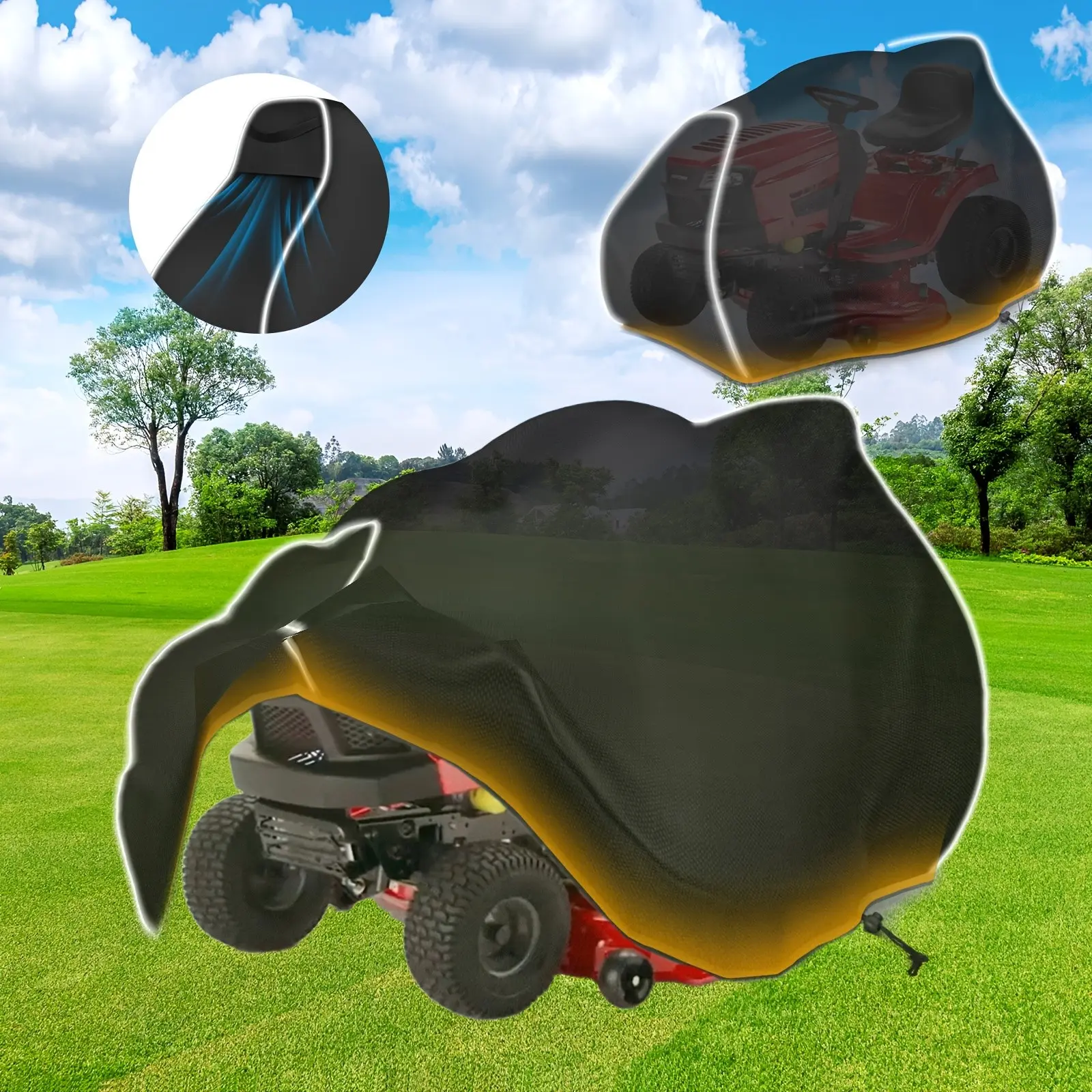 Rider Lawn Mower Cover, 600D UV Resistant Dustproof Waterproof Tractor Cover, Lawn Mower Cover Heavy Duty, Outdoor Universal Riding Mower Cover with Reflective Strips