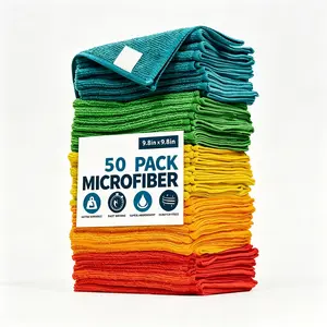 Microfiber Cleaning Cloths 10/20/50pcs, 9.84in×9.84in Lightweight Lint-Free Vibrant Towels, Super Absorbent No-Scratch Rags for Kitchen Bathroom, Window Cleaning & Drying Multicolored