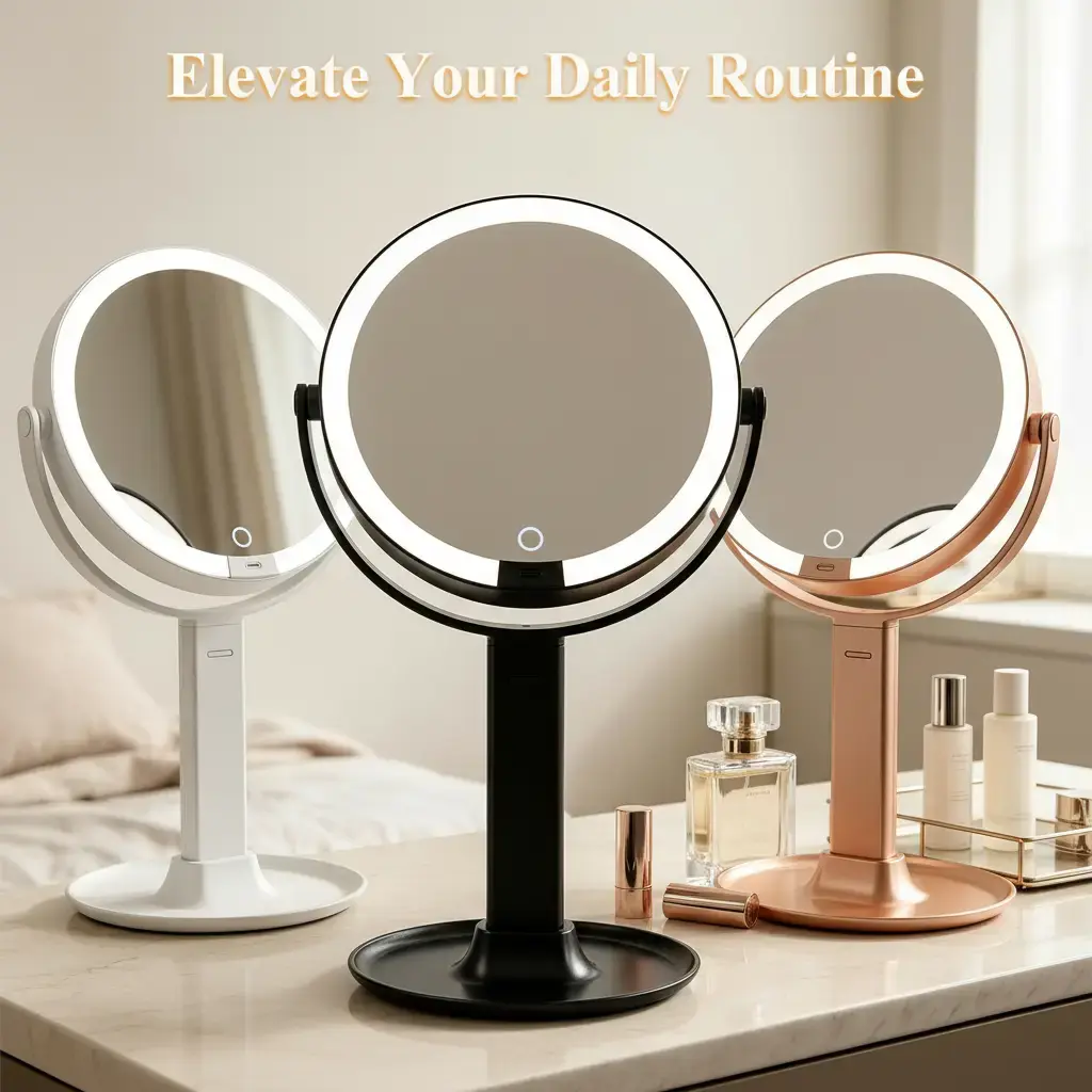 LED Cosmetic Mirror - Rechargeable Adjustable Desktop Vanity Mirror with Replaceable Surface, Light, Handheld Design, Bedroom Use, Gift Box Included for Daily Elegance & Kind Gestures