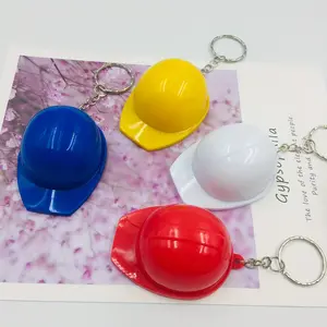 2pcs Mini safety helmet keychain, creative key chain hanging bag backpack hanging friend gift, plastic hard hat without lights keychain pendant promotional craft small gift