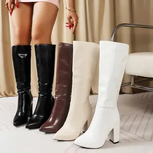 Women'S Elegant Print-Heel Knee-Boots - Pointed Toe Zipper Closure, Cover Upper & Rubber Sole, All-Season Versatile Dress Shoes for Parties, Casual Outings, Party Footwear, Durable Footwear