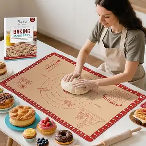 Silicone Baking Mat with Recipes, Extra Thick Silicone Mats for Baking, Non Stick Pastry Mat for Rolling Dough, Silicone Macaron Baking Mat for Cookie,Bread,Pizza,Fondant Mat, Oven&Dishwasher Safe