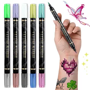 10- Colors Dual-Ended Glitter Tattoo Pens (with Replacement Nibs) Quick-drying, Skin-friendly and Washable Glue Formula. Suitable for Body Painting, Temporary Tattoos, Party Decoration and Handicrafts. Plastic Marker Pens Set.